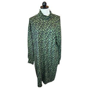 Garnet Hill Zen Comfort Knit Turtleneck Dress Size M Forest Texture Green Pocket